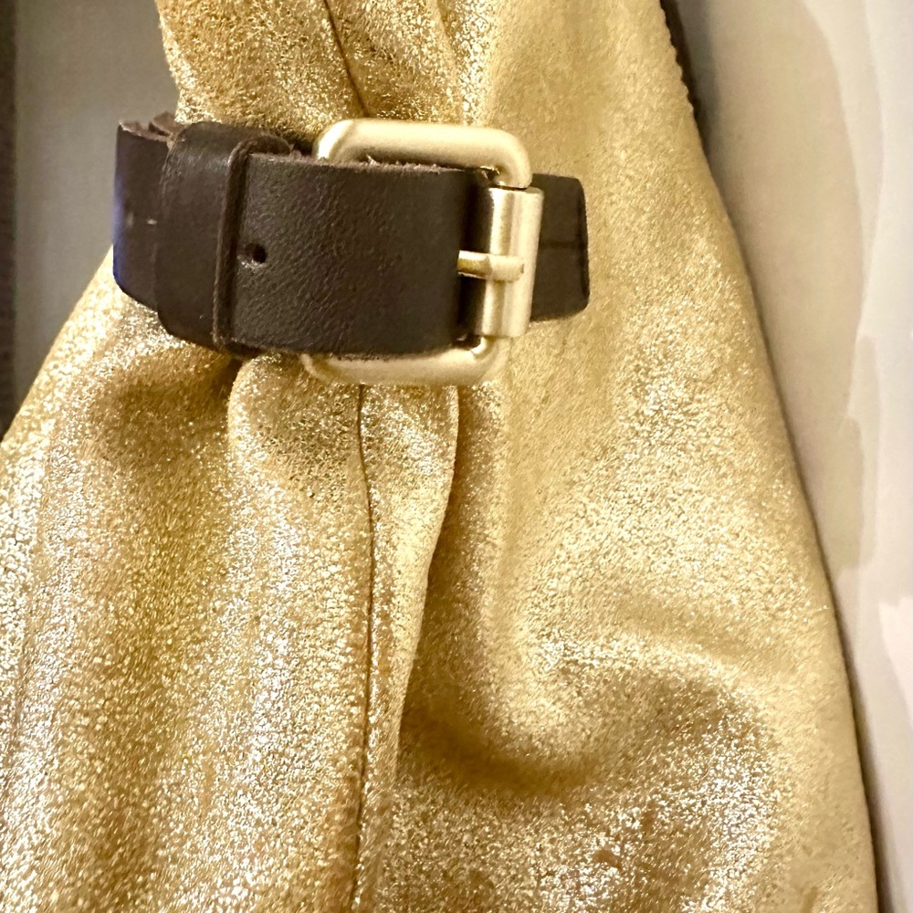 BODEN Metallic & Suede Genuine Leather Tote/Shoulder Bag, Buckled Side Detailing - Picture 9 of 10